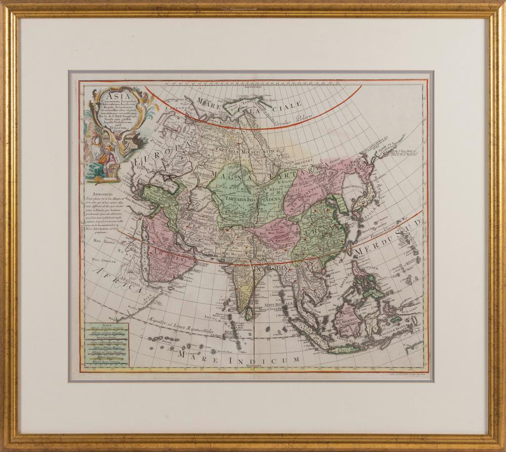 Appraisal: LARGE HAND-COLORED MAP OF ASIA X SIGHT FRAMED X LARGE