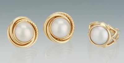 Appraisal: A Ladies' Mabe Pearl and Gold Earrings and Ring k