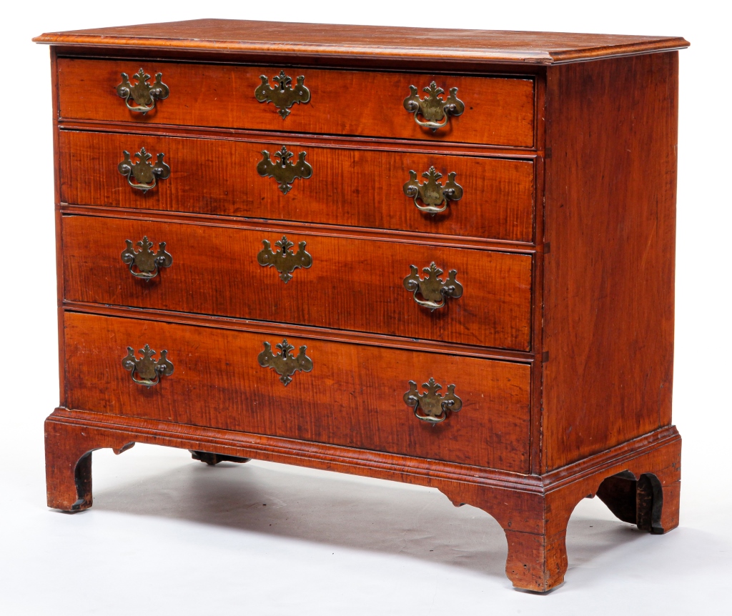 Appraisal: AMERICAN CHIPPENDALE CHEST Fourth quarter th century tiger maple with