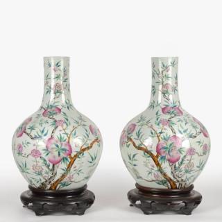 Appraisal: Large pair Chinese famille rose peach vases Qing Dynasty each