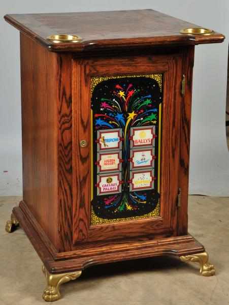 Appraisal: Oak Slot Machine Stand Description New casino glass front insert