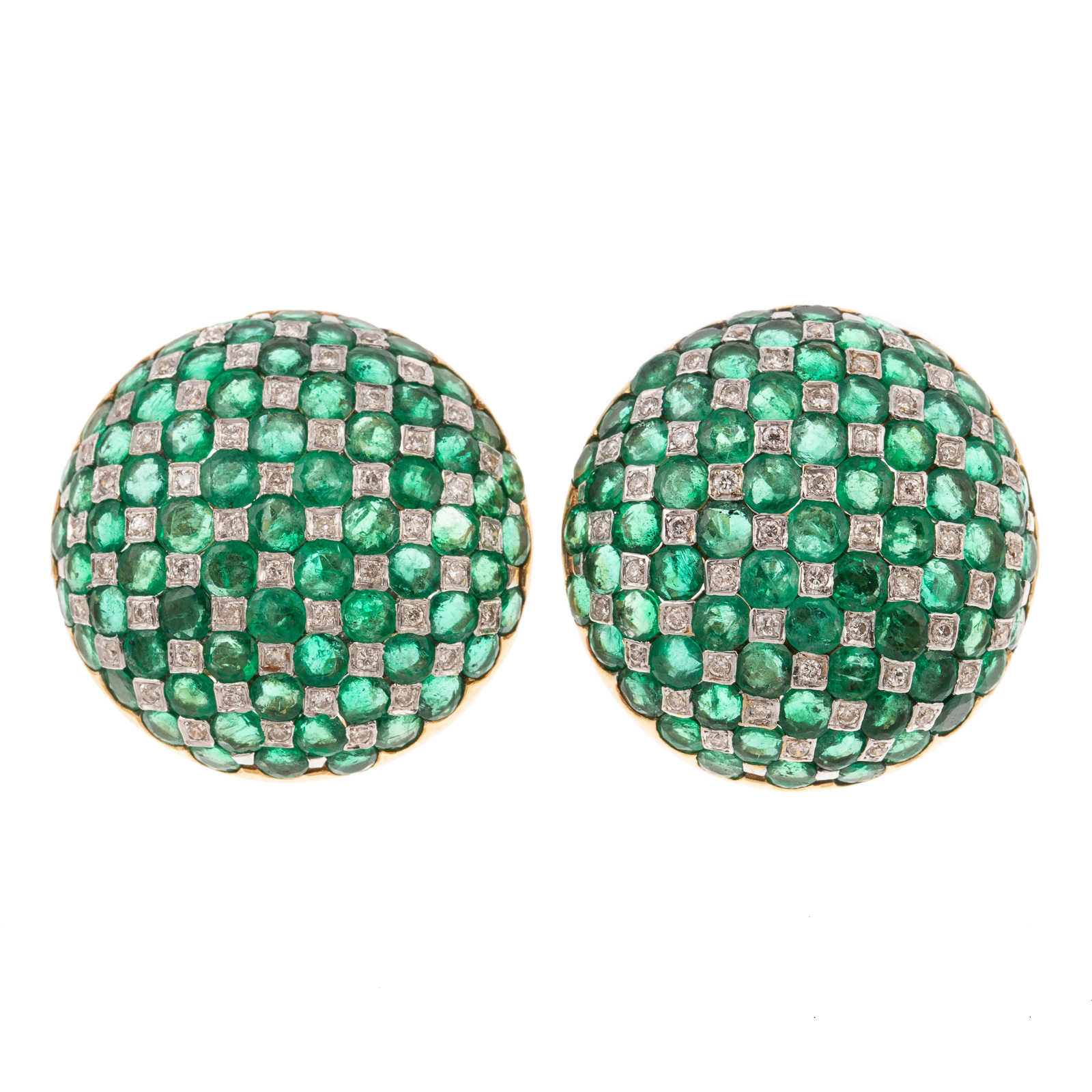 Appraisal: A PAIR OF CTW EMERALD DIAMOND EARRINGS K yellow gold