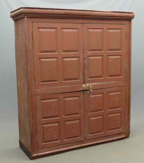 Appraisal: th c Hudson Valley paneled doors cupboard in red paint