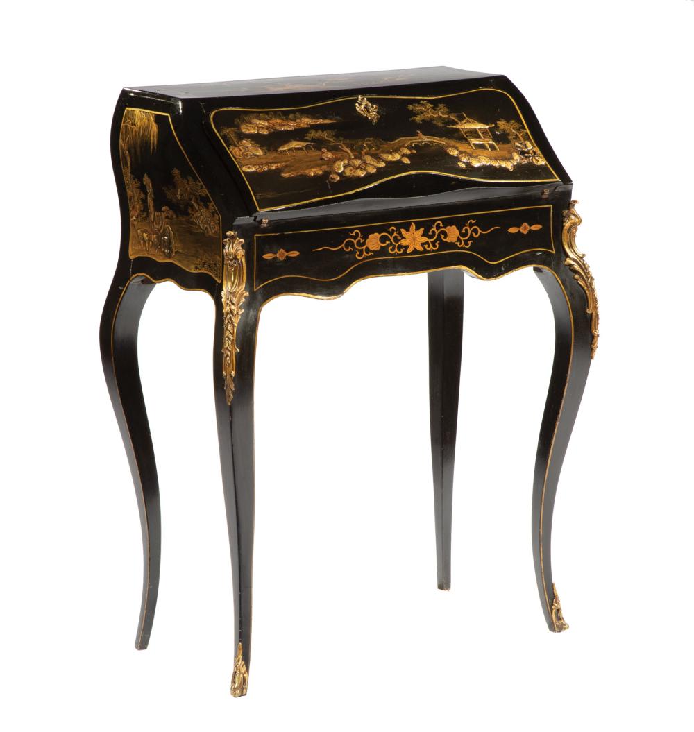 Appraisal: Louis XV-Style Bronze-Mounted Chinoiserie and Black Lacquer Escritoire fall front