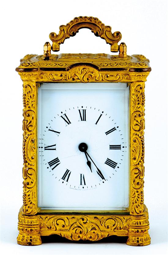 Appraisal: Large Waterbury repeating carriage clock circa gold wash over cast-brass