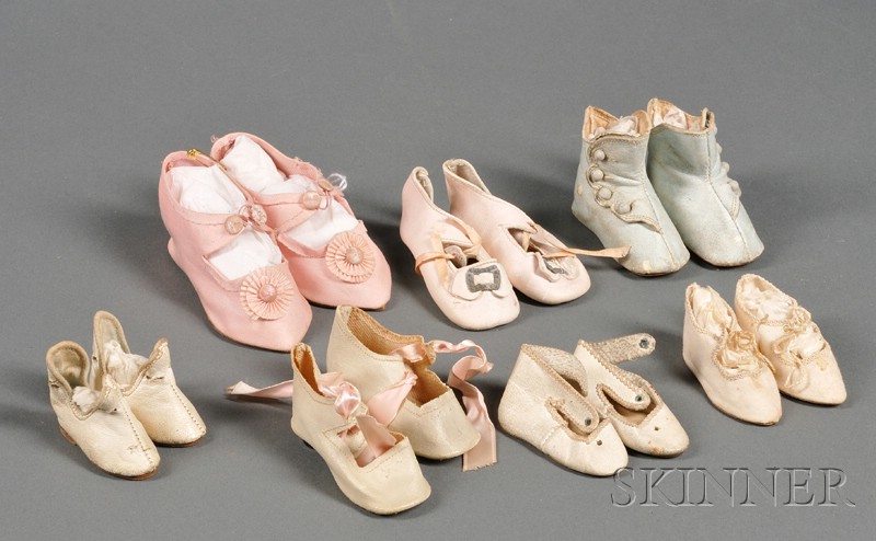 Appraisal: Seven Pairs of Doll Shoes France and Germany late th