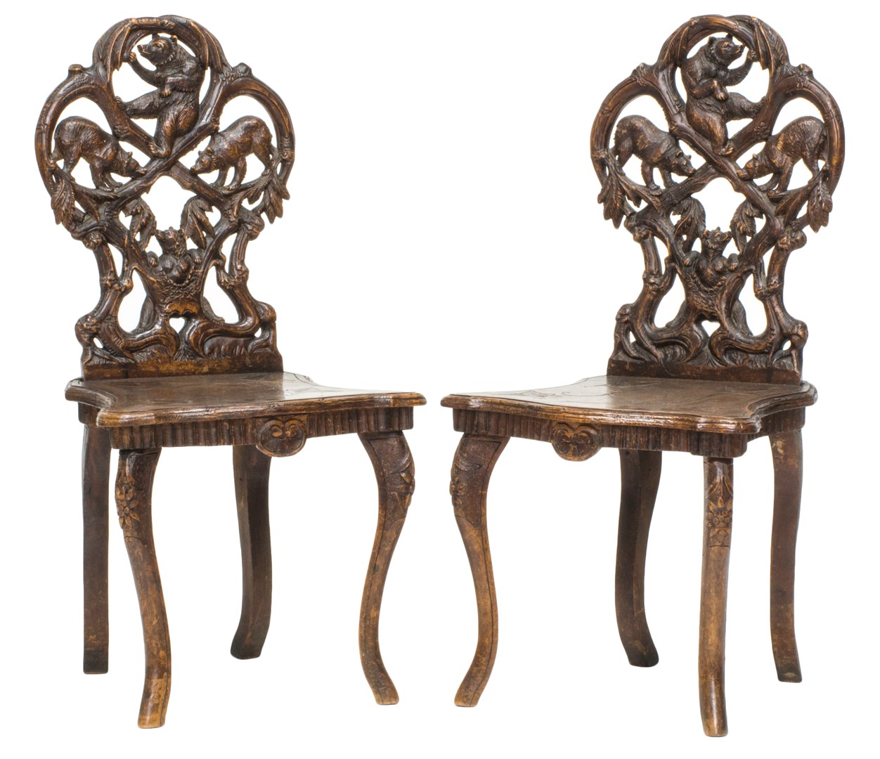 Appraisal: A pair of th century carved limewood Black Forest chairs