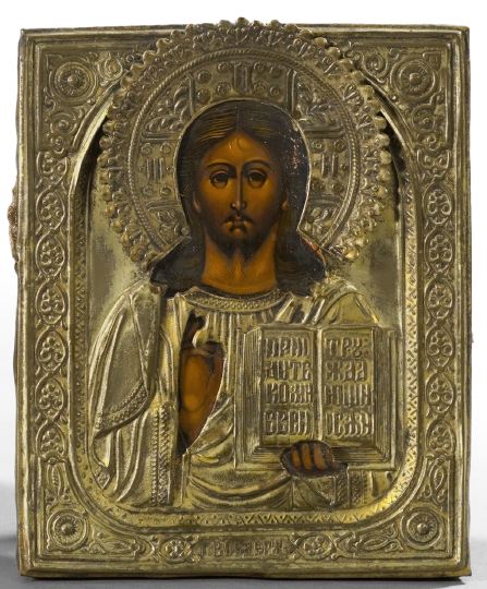 Appraisal: Russian Polychromed Wooden Ikon first quarter th century depicting Christ