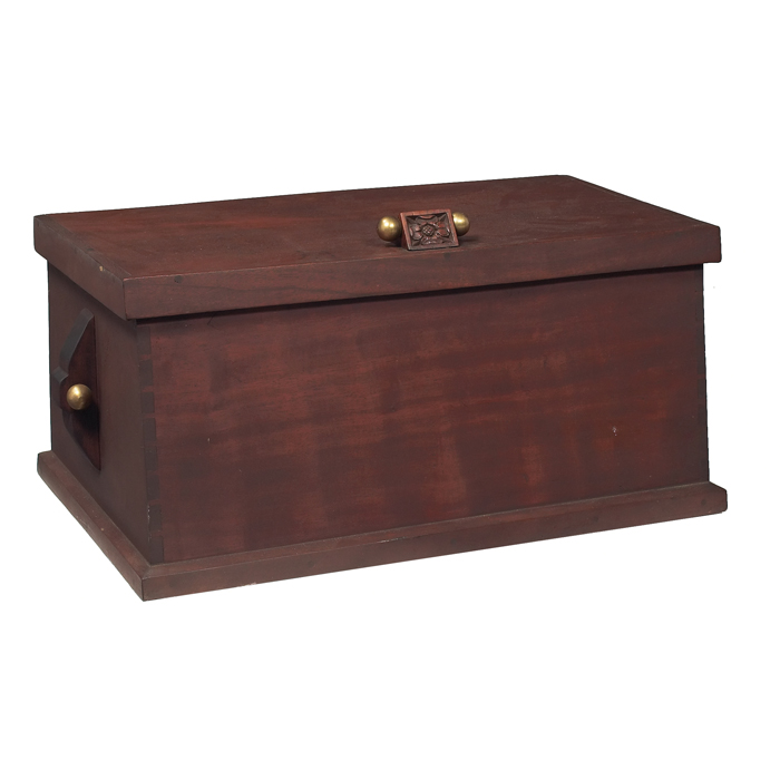 Appraisal: Arts Crafts bridal chest in mahogany canted sides with carved