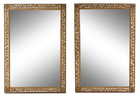 Appraisal: A Pair of Continental Painted and Parcel Gilt Mirrors Height