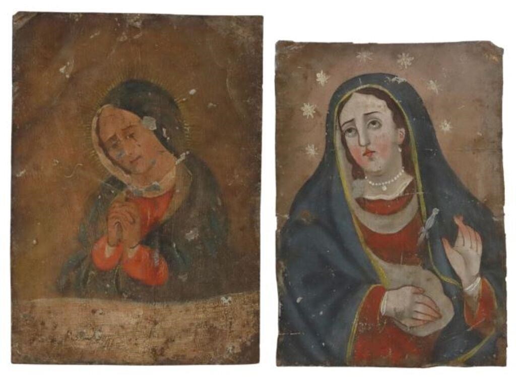 Appraisal: lot of Unframed oil on tin retablos Nuestra Senora de