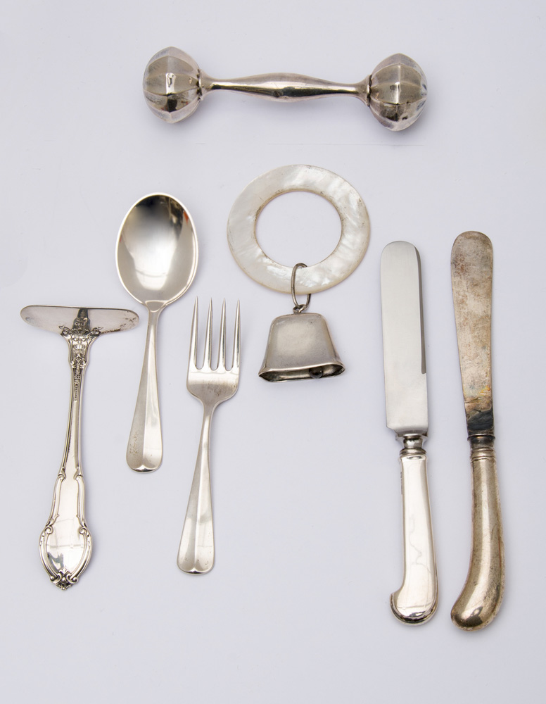 Appraisal: Group of Silver Baby Implements Comprising a Watson Co knife