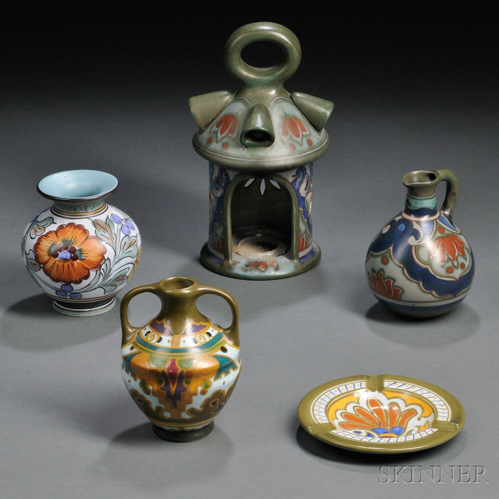 Appraisal: Five Pieces of Matte Glaze Gouda Pottery Netherlands th century