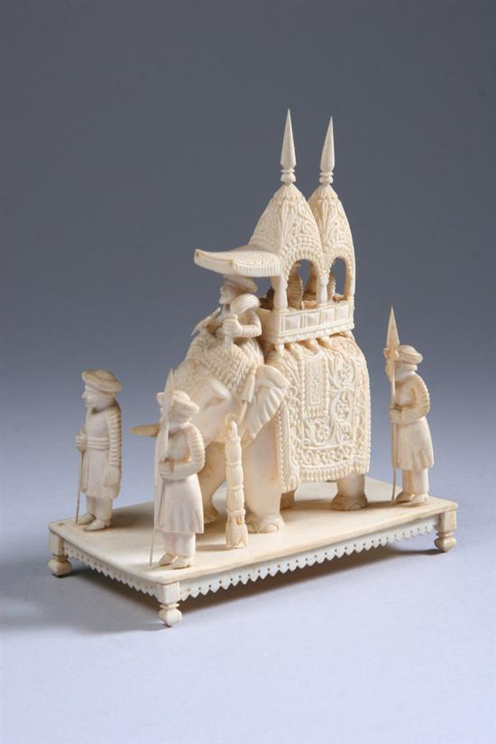 Appraisal: INDIAN IVORY FIGURAL GROUP Depicting elephant rider and attendants -