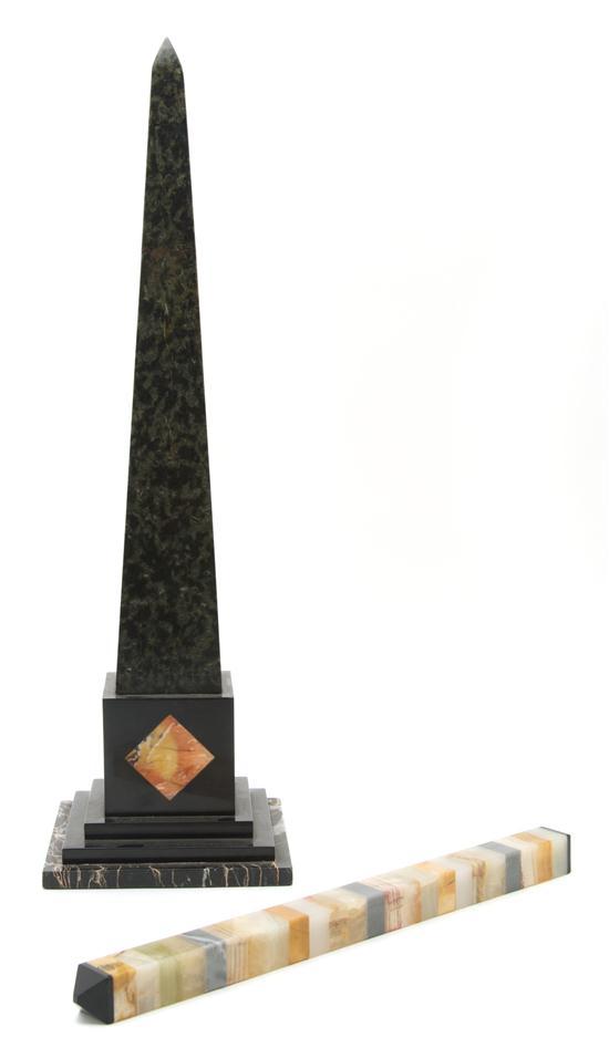 Appraisal: n Inlaid Marble Obelisk together with a mixed marble paperweight