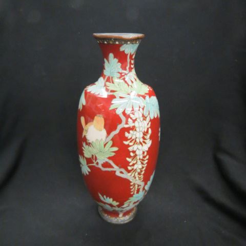 Appraisal: Japanese Cloisonne Vase th century fine bird and wisteria floral