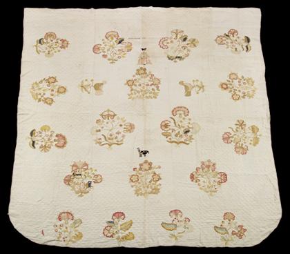 Appraisal: Crewel embroidered linen quilt worked by betsy mason connecticut