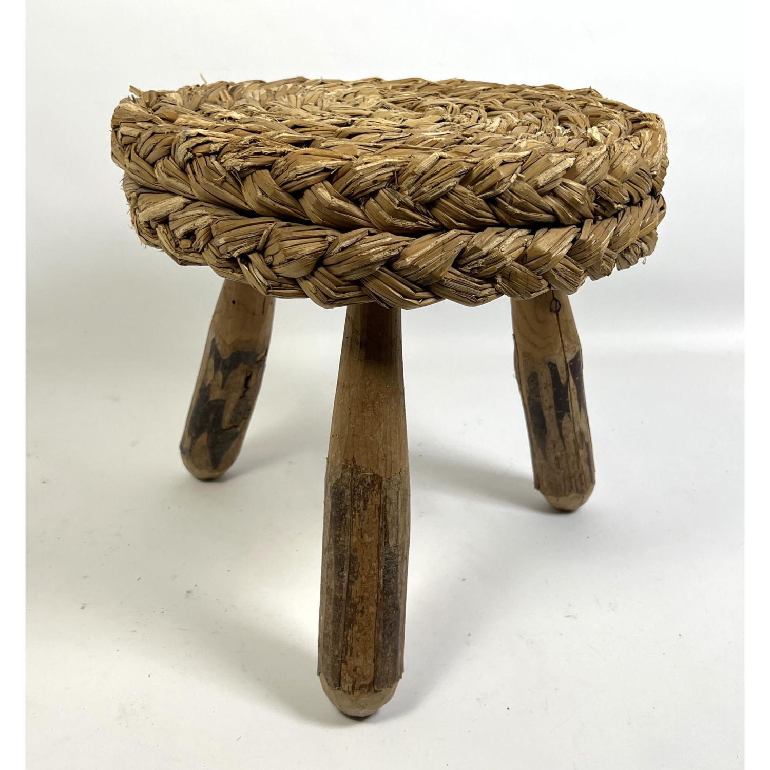 Appraisal: Audoux Minet 's Three Leg Stool Wood and Rope Dimensions