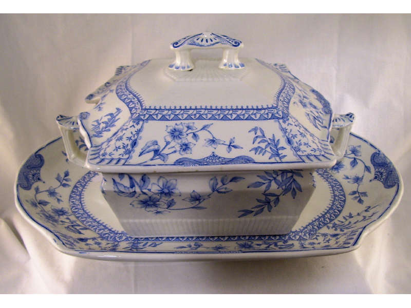 Appraisal: Ridgway's Litchfield Tureen Platter White and blue decorated transferware porcelain