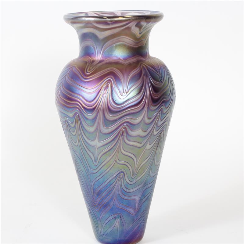 Appraisal: Large iridescent Igor Muller feather swirled Bohemian art glass vase