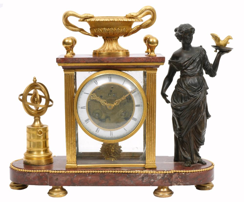 Appraisal: French Empire gilt patinated bronze mantle clock on marble base