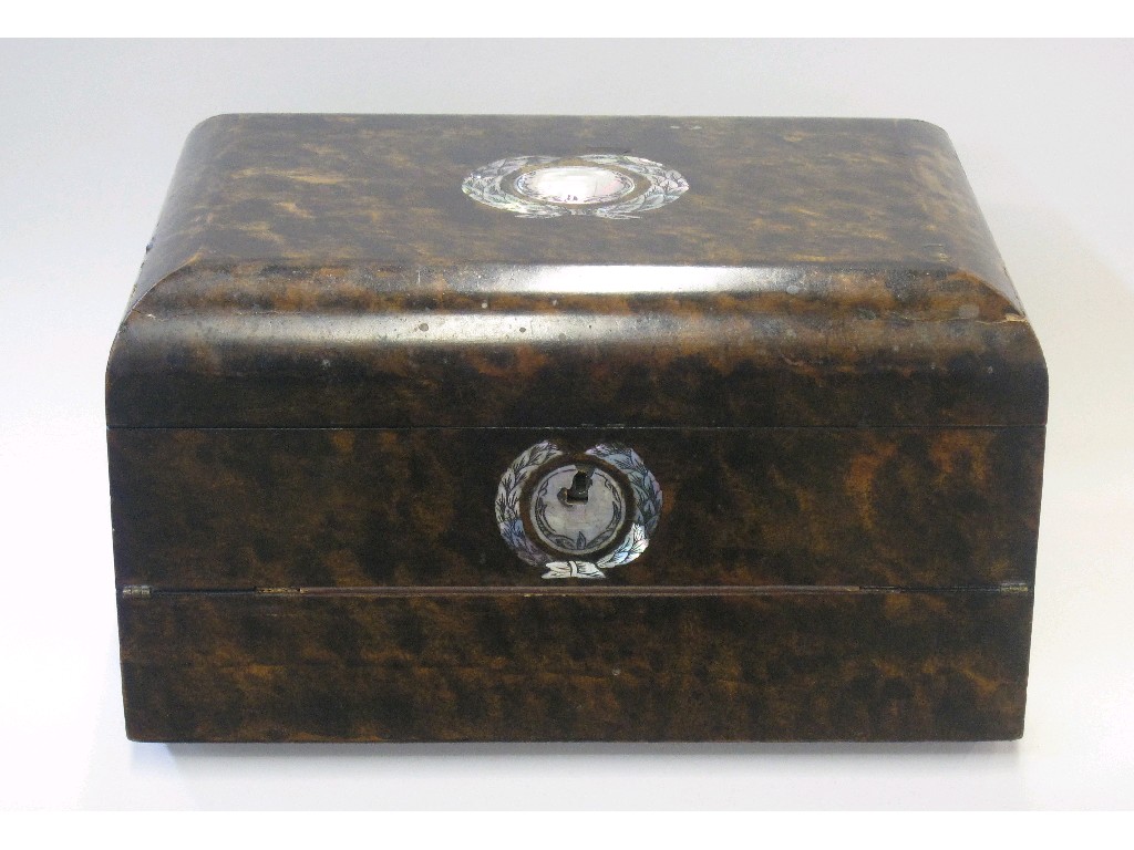 Appraisal: Wooden sewing box writing slope with mother of pearl inlay