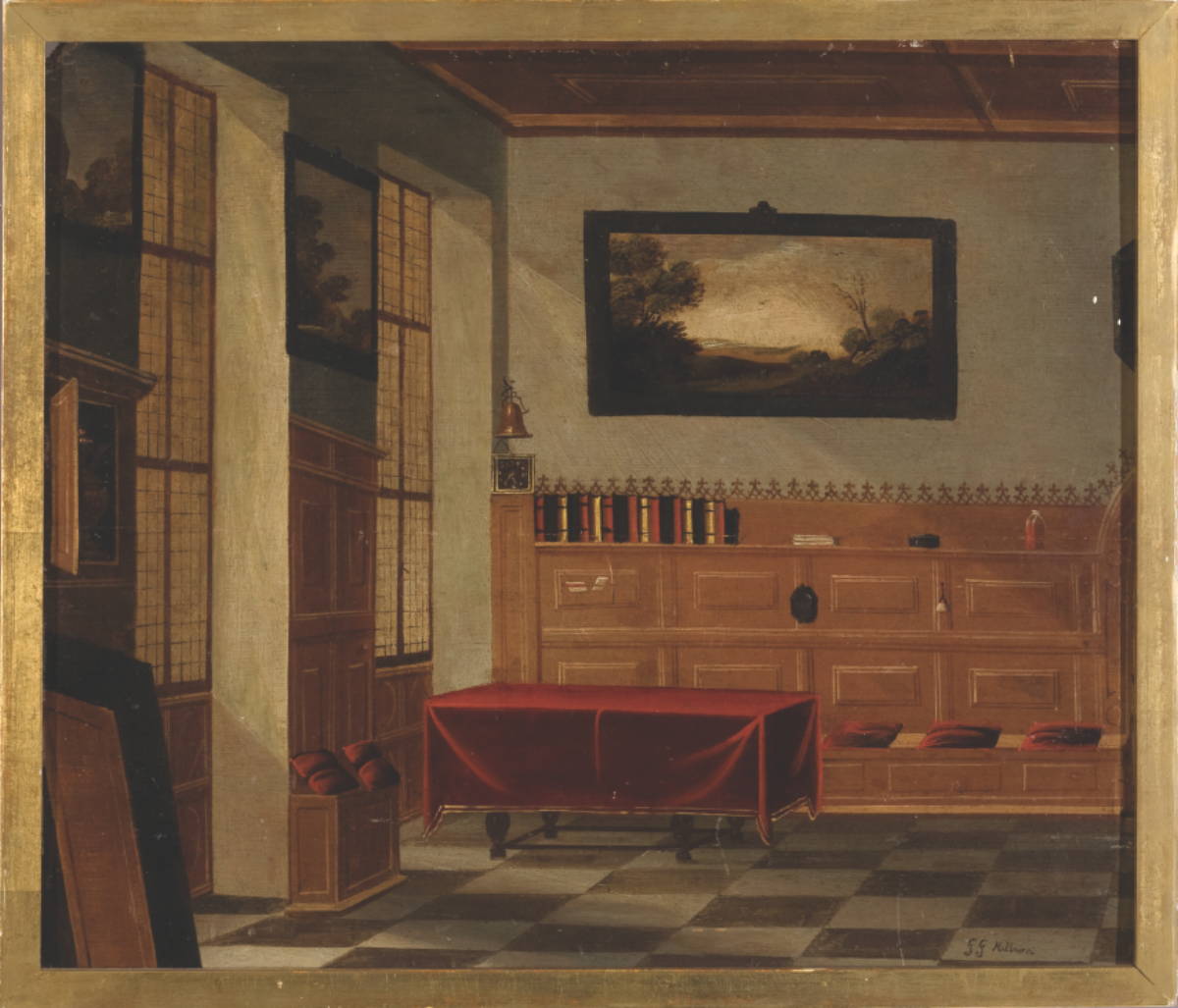 Appraisal: BRITISH ROOM INTERIOR POSSIBLY DICKEN'S STUDY NINETEENTH CENTURY Oil on