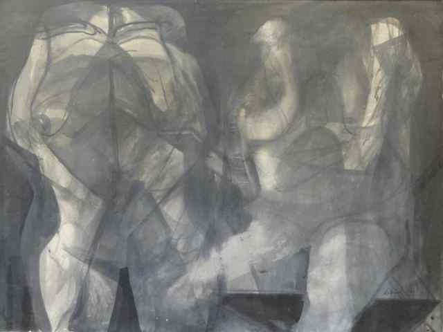 Appraisal: LEBRUN Rico W C on Paper Two Figures Signed and