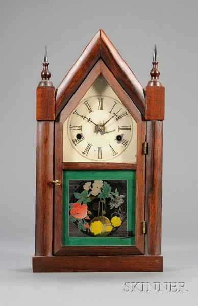 Appraisal: Miniature Rosewood Steeple Clock by J C Brown Forestville Connecticut