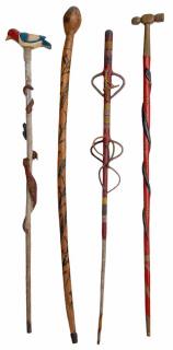 Appraisal: Four Folk Art Carved and Paint Decorated Canes Virginia th