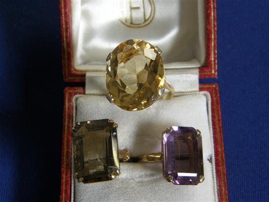 Appraisal: Three rings comprising two Citrine and one Amethyst dress rings