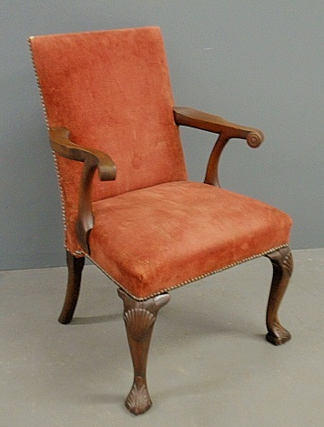 Appraisal: - Chippendale style lolling chair with red upholstery signed Kittinger