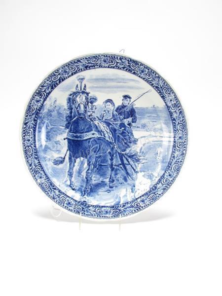 Appraisal: Boch Royal Sphinx Blue White Delft Charger depicting figures in