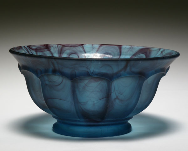 Appraisal: Davidson blue Tortoise Cloud Glass bowl complete on pedestal base