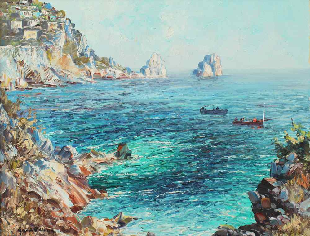 Appraisal: ODIERNA Guido Italian - Capri Coastal Scene with Fishing Boats