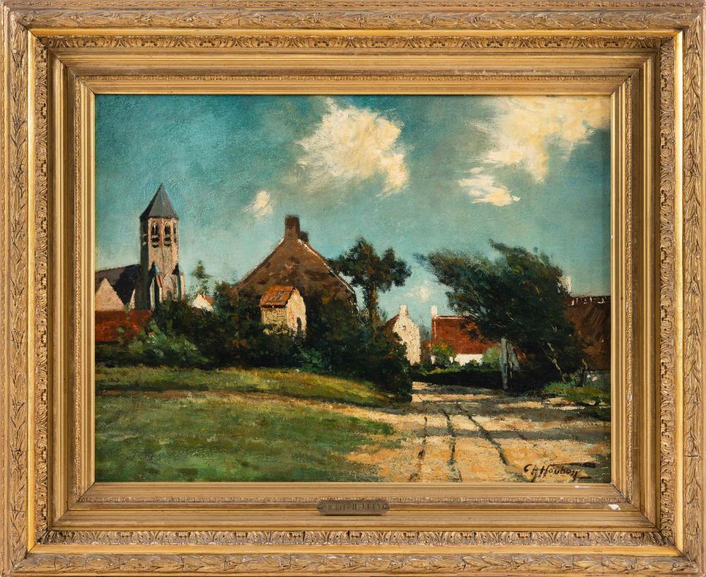 Appraisal: CHARLES HOUBEN BELGIUM - RURAL STREET SCENE WITH CHURCH OIL