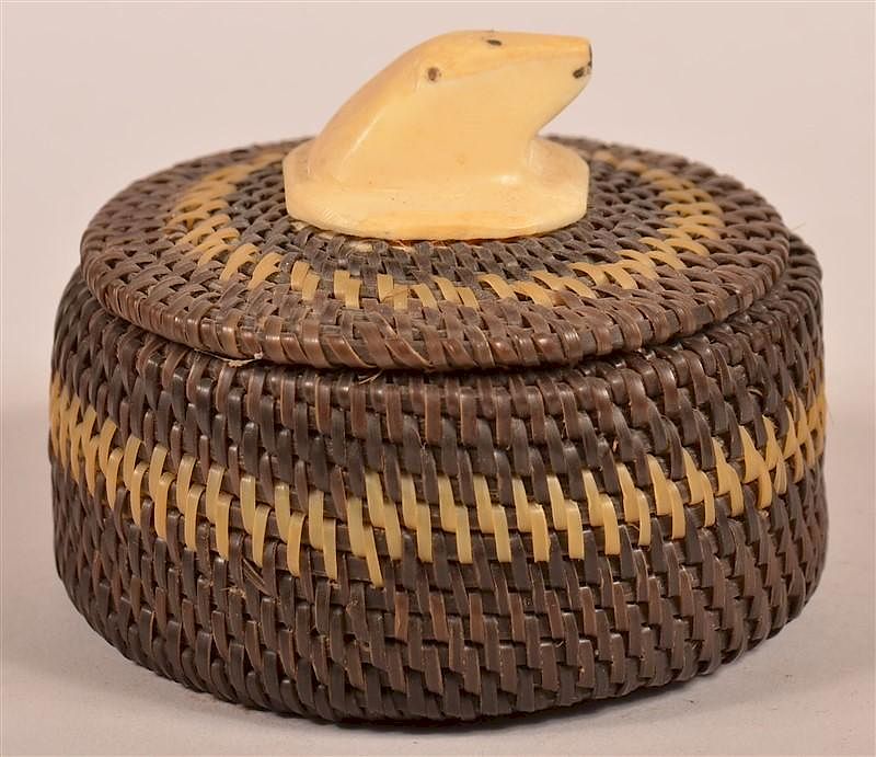 Appraisal: Vintage Eskimo Coiled Baleen Trinket Basket Vintage Eskimo Coiled Baleen