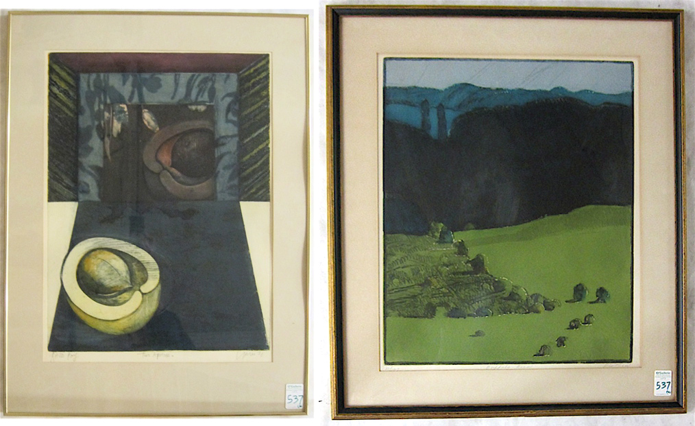 Appraisal: TWO COLOR ETCHINGS Liza Jones Oregon th century titled Two