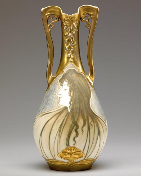 Appraisal: RIESSNER STELLMACHER KESSEL AMPHORA Art Nouveau two-handled vase with maiden