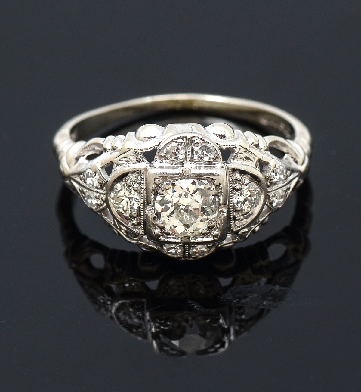 Appraisal: K DIAMOND ART DECO REVIVAL RING BY GOTHIC K white