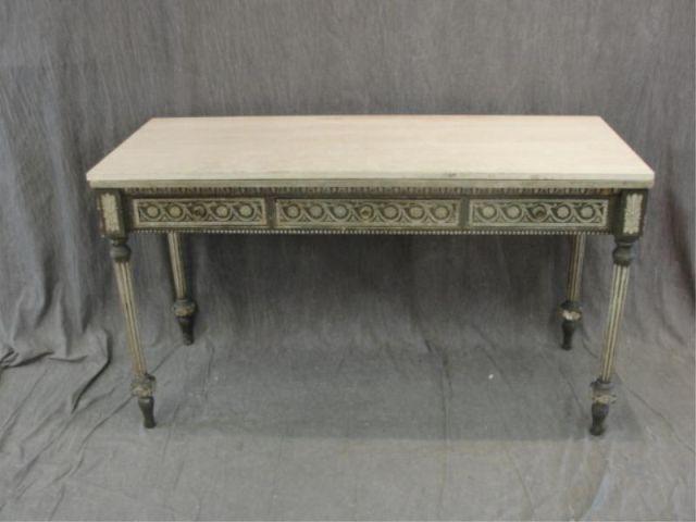 Appraisal: Louis XVI Style Drawer Marbletop Carved Paint Decorated Desk From