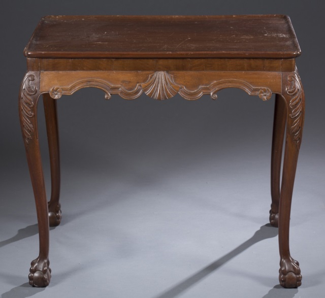 Appraisal: Mahogany Scalloped skirt with carved shell and rosettes Acanthus carved