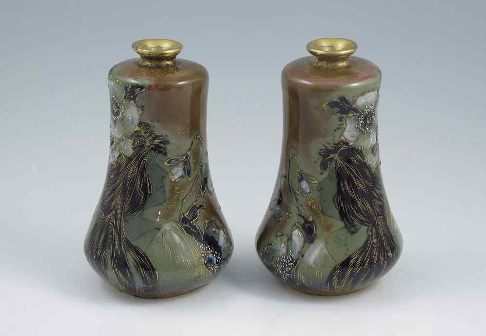 Appraisal: PAIR TURN TEPLITZ PORTRAIT VASES Ca - Riessner Stellmacher Kessel