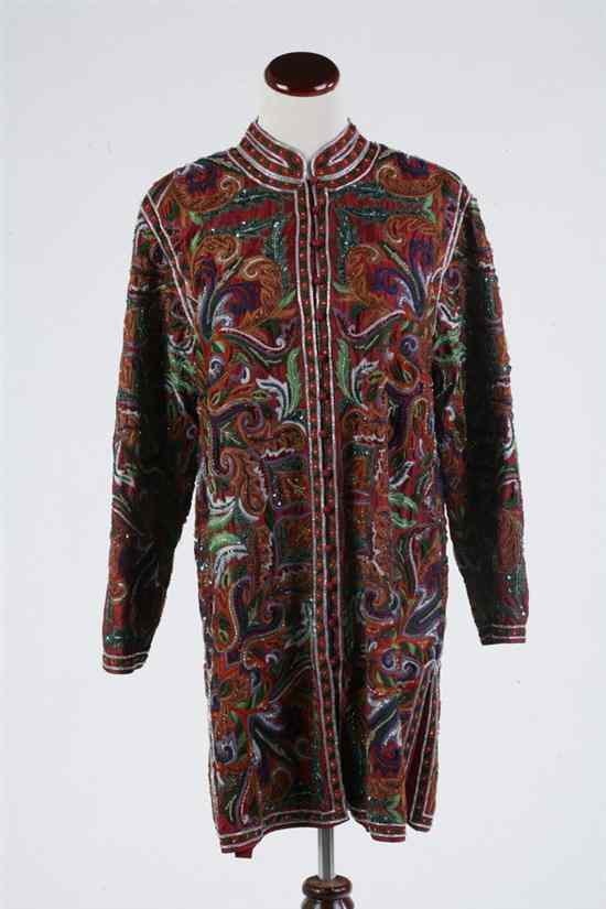 Appraisal: EMBROIDERED AND BEADED SILK TUNIC JACKET Mandarin collar with cloth