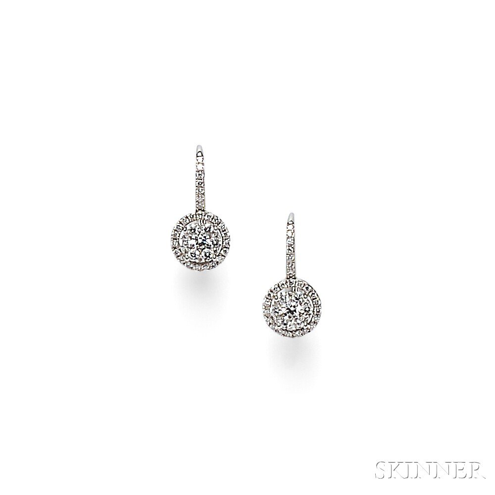 Appraisal: kt White Gold and Diamond Earpendants pave-set with full-cut diamonds