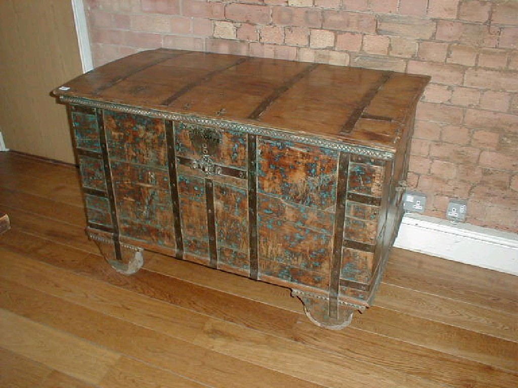 Appraisal: A thC Far Eastern hardwood dower chest with wrought iron