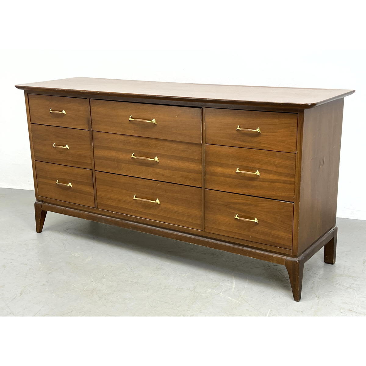 Appraisal: American Modern Walnut Credenza Dresser Tapered Legs Dimensions H inches