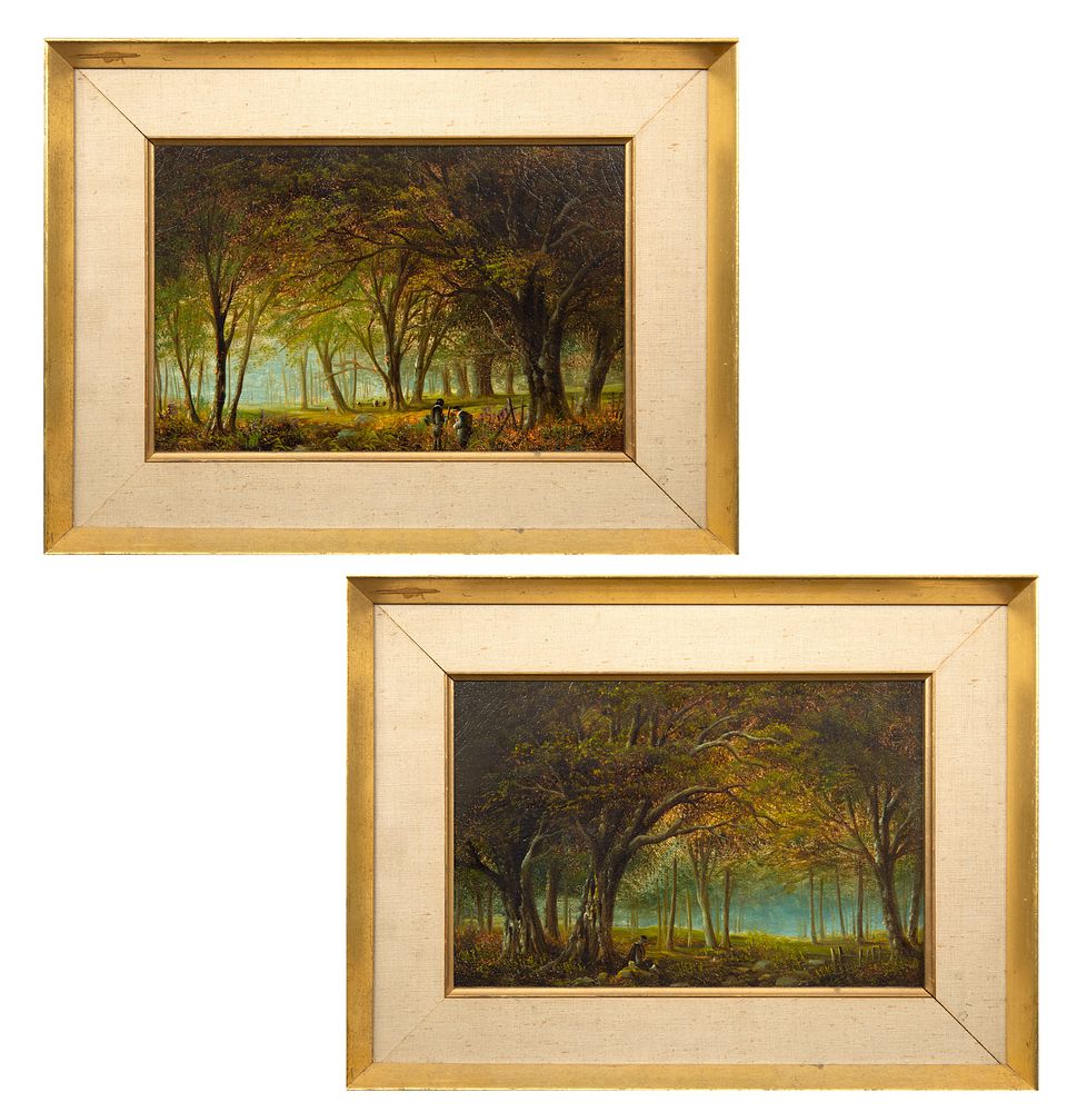 Appraisal: UNKNOWN ARTIST UNKNOWN ARTIST Pair of Forest Scenes oil on