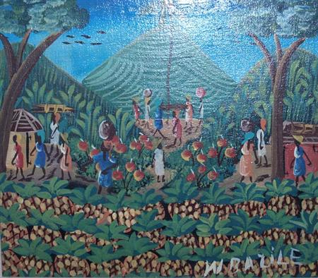 Appraisal: Haitian School th Century Bustling Village Scene Estimate -