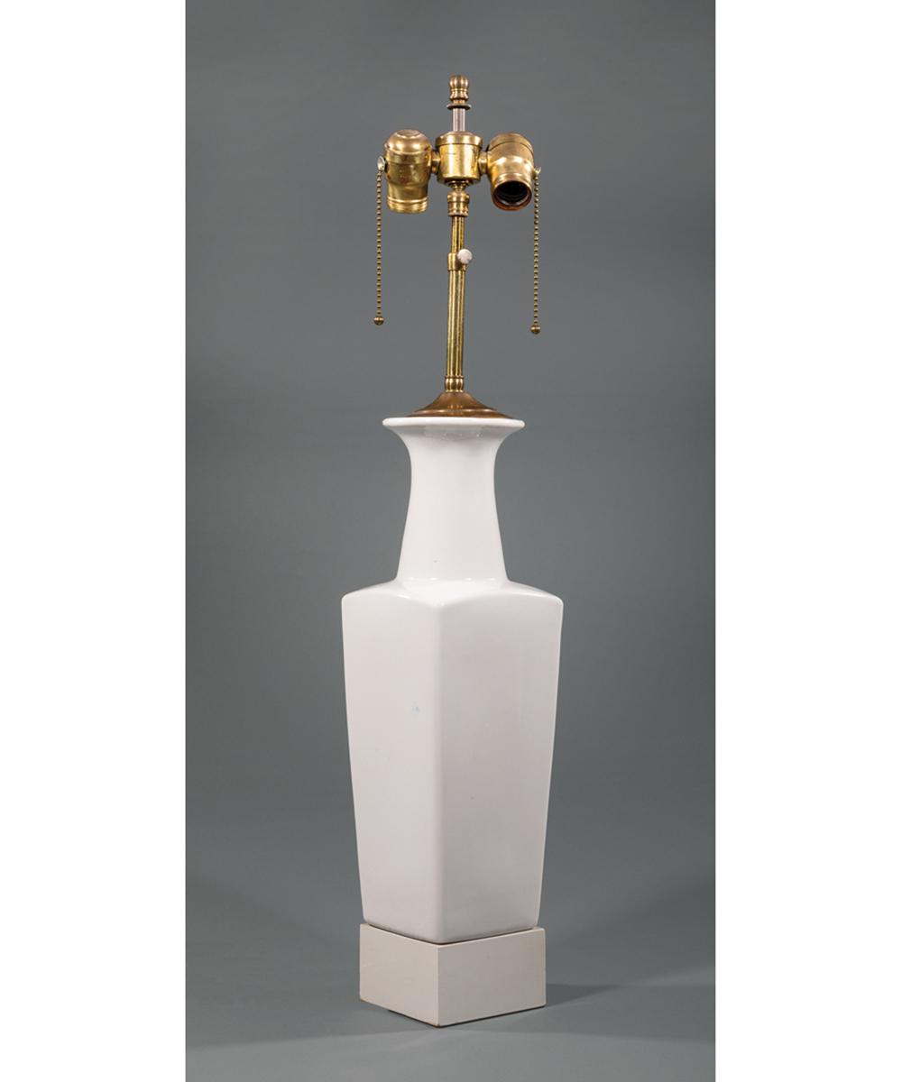 Appraisal: Billy Haines White Glazed Porcelain Table Lamp c tapered form